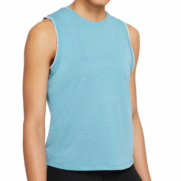 Nike Tank Top Yoga NWT Embroidered Sleeve Blue/White Womens Size Large - Picture 1 of 6